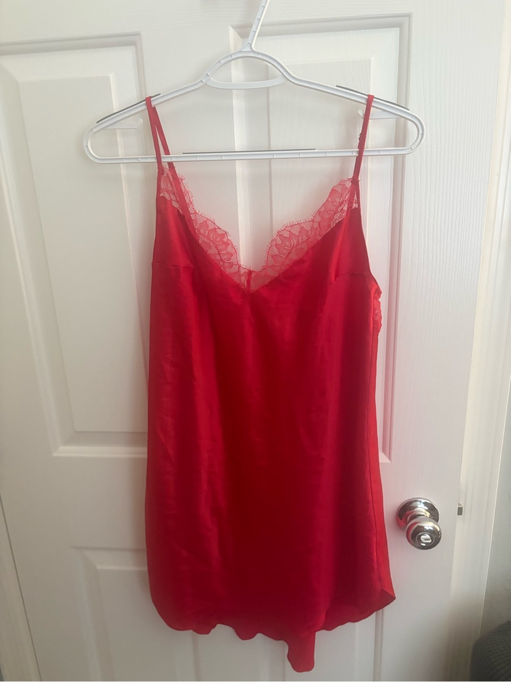 Victoria's Secret Red Satin Lace-Trim Slip